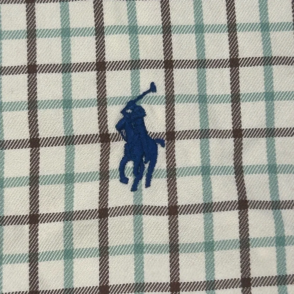 Polo Ralph Lauren Men's White and Green Checkered Shirt Large Casual Long Sleeve